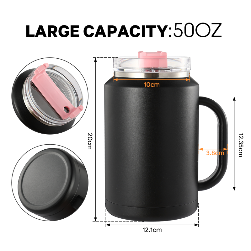 50oz Tumbler Large Capacity Handheld Mug Stainless Steel Insulated Thermal Vacuum Flask Pour Water Smoothly