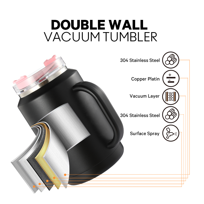 50oz Tumbler Large Capacity Handheld Mug Stainless Steel Insulated Thermal Vacuum Flask Pour Water Smoothly