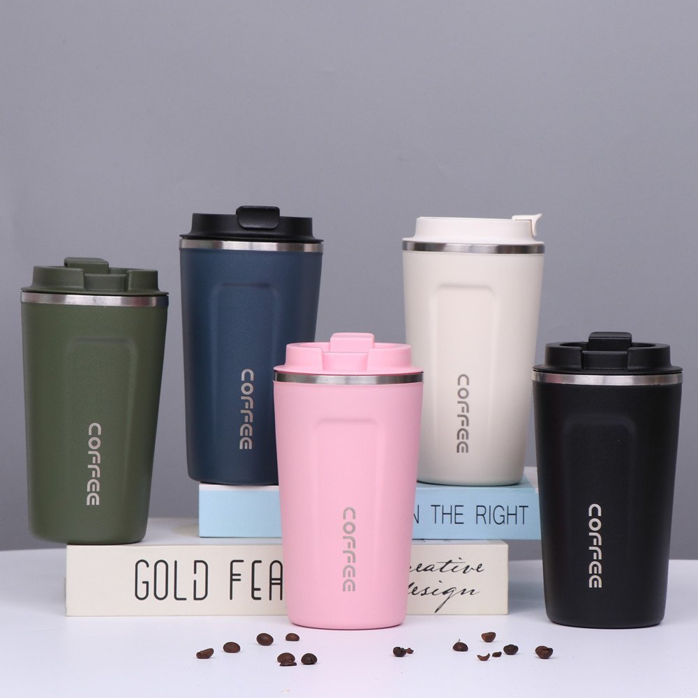Custom 380ml 510ml hot water office mug double wall stainless steel coffee thermos mug tumbler with lids