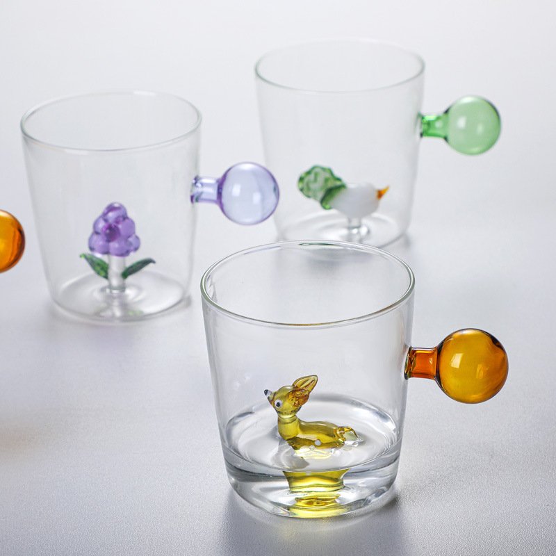 3D Round glass cup juice water small duck various specifications household transparent single layer cups with handle