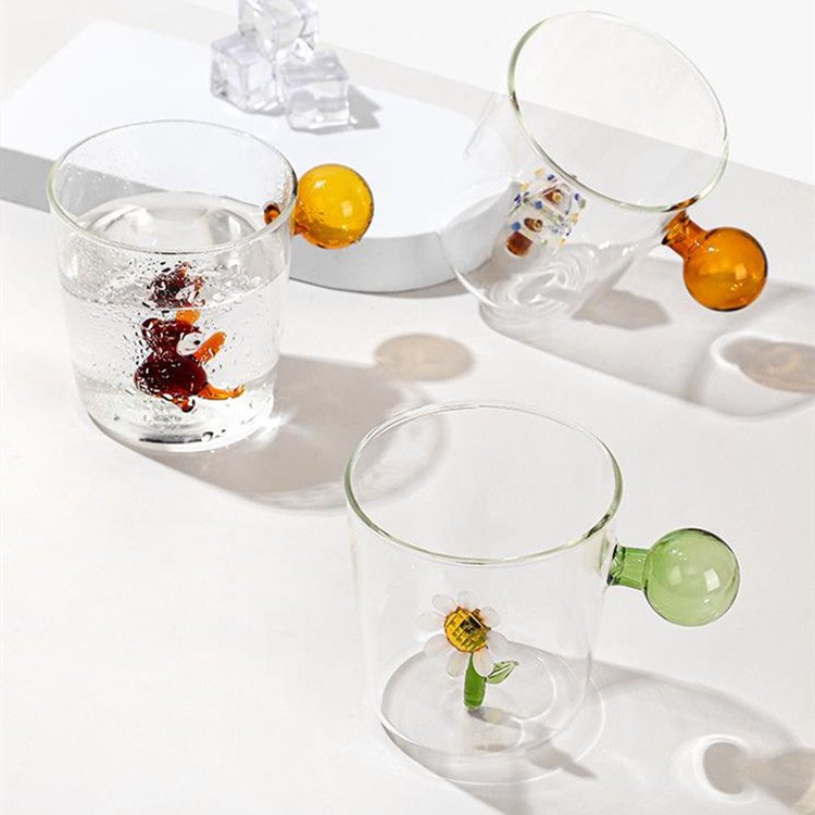 3D Round glass cup juice water small duck various specifications household transparent single layer cups with handle