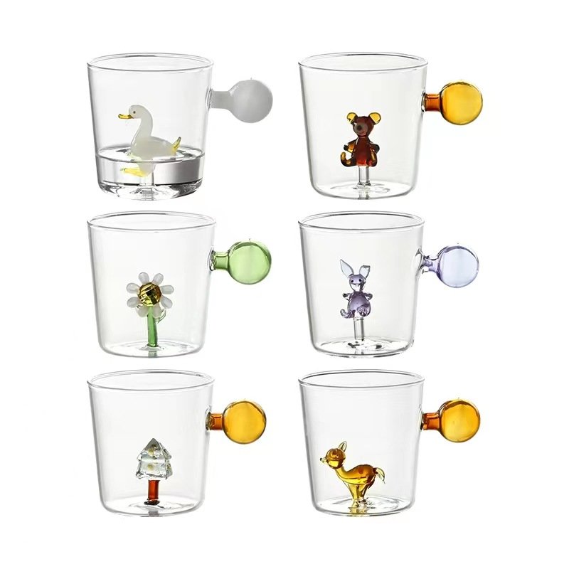 3D Round glass cup juice water small duck various specifications household transparent single layer cups with handle
