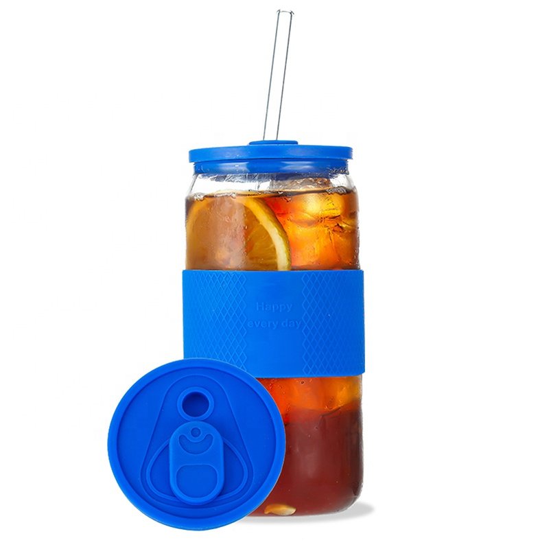 JM Custom Food Grade Borosilicate Tumbler Cups Mugs Dinking Silicone Cover Glasses Can Shaped Beer Glass For Drink Tea Set
