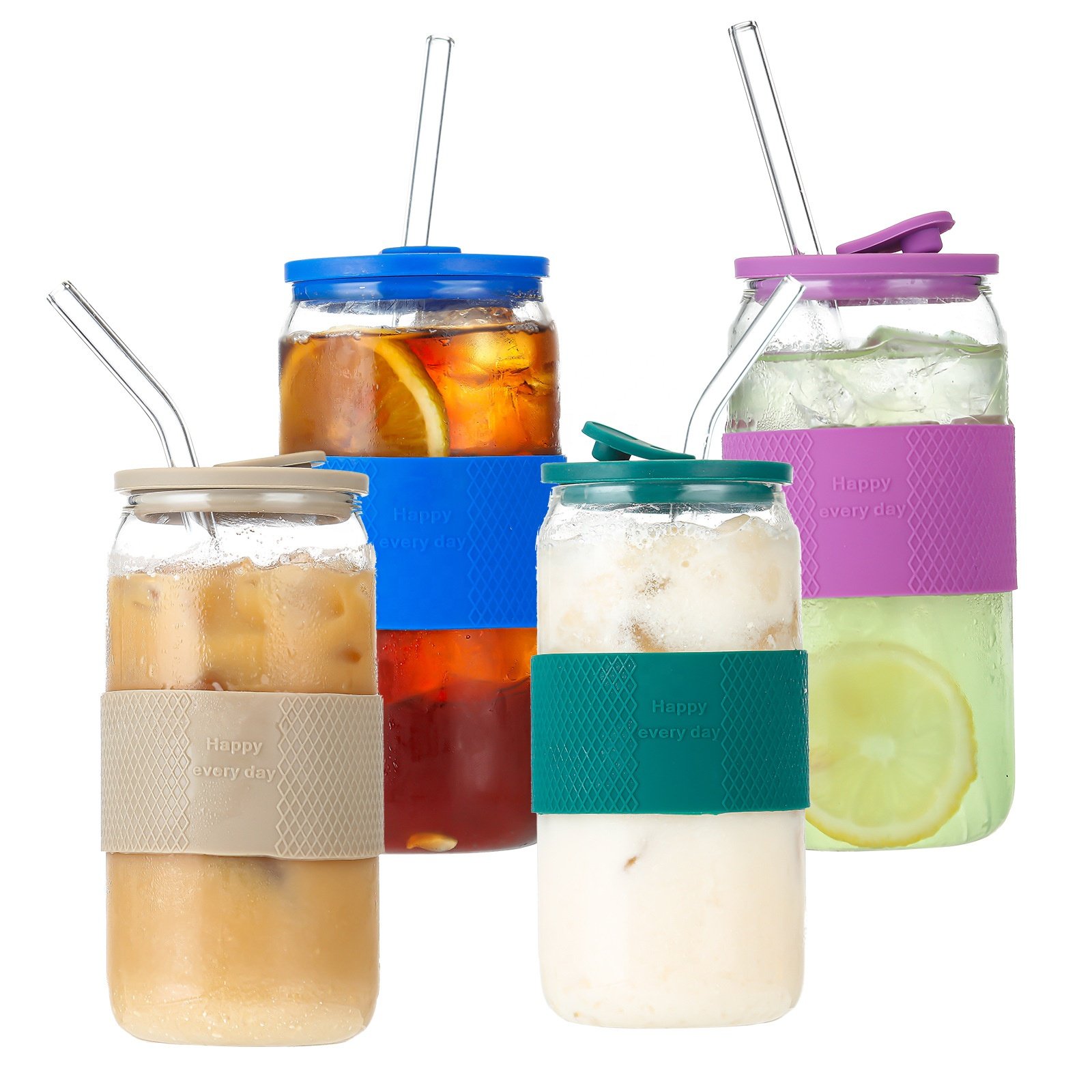 JM Custom Food Grade Borosilicate Tumbler Cups Mugs Dinking Silicone Cover Glasses Can Shaped Beer Glass For Drink Tea Set