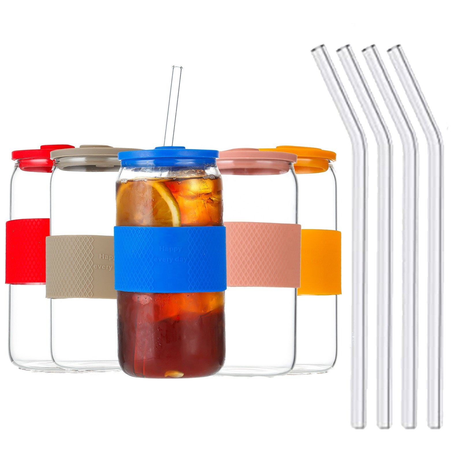 JM Custom Food Grade Borosilicate Tumbler Cups Mugs Dinking Silicone Cover Glasses Can Shaped Beer Glass For Drink Tea Set