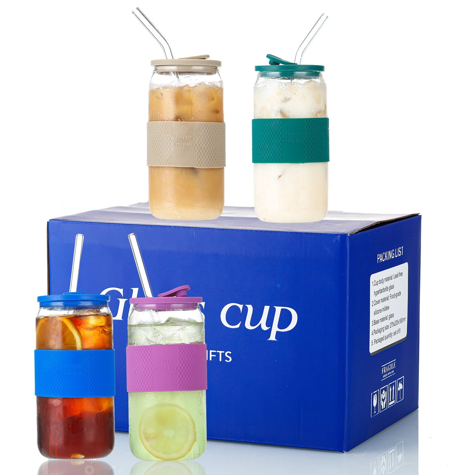 JM Custom Food Grade Borosilicate Tumbler Cups Mugs Dinking Silicone Cover Glasses Can Shaped Beer Glass For Drink Tea Set