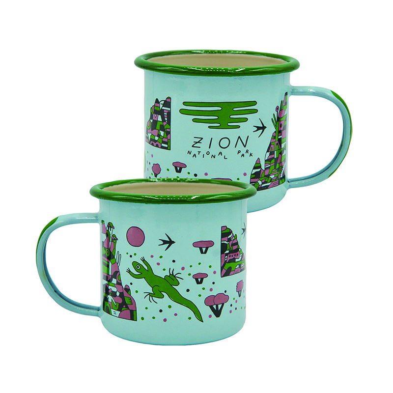New Design Custom Belly Shape Colored Logo Printing Vintage Enamel Coffee Mug with handle