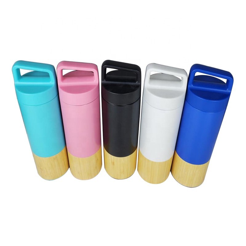 18oz eco friendly double wall vacuum insulated flask bamboo stainless steel water bottle