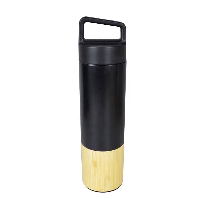 18oz eco friendly double wall vacuum insulated flask bamboo stainless steel water bottle