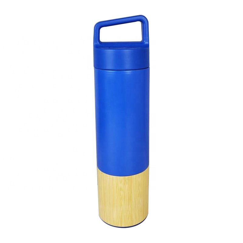 18oz eco friendly double wall vacuum insulated flask bamboo stainless steel water bottle