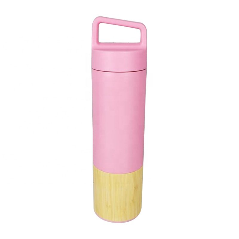 18oz eco friendly double wall vacuum insulated flask bamboo stainless steel water bottle