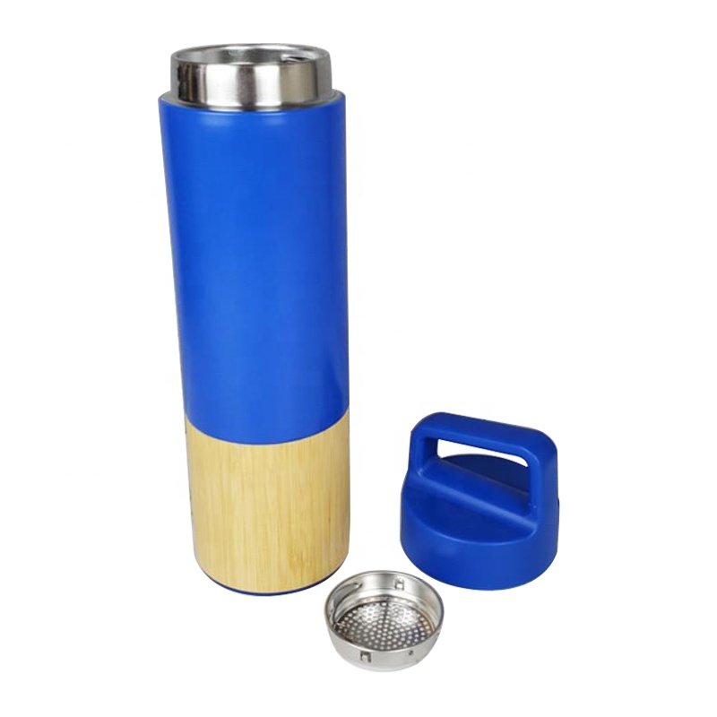 18oz eco friendly double wall vacuum insulated flask bamboo stainless steel water bottle