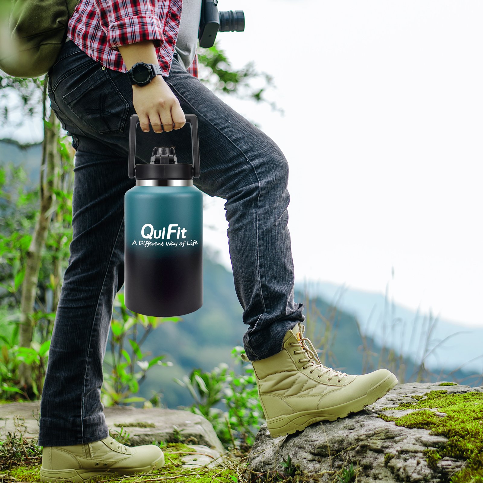 QuiFit 64oz Large Capacity Vacuum Thermos Water Bottle with Straw Gallon Jug Large Stainless Steel