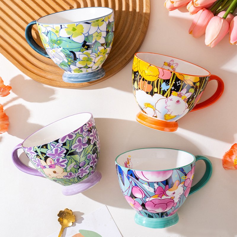 porcelain 450cc hand-painted floral patter large coffee mug Breakfast cup Milk Cereal Mug turkish coffee cup