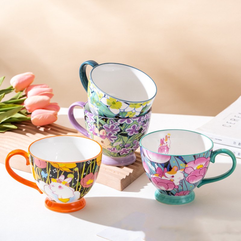 porcelain 450cc hand-painted floral patter large coffee mug Breakfast cup Milk Cereal Mug turkish coffee cup