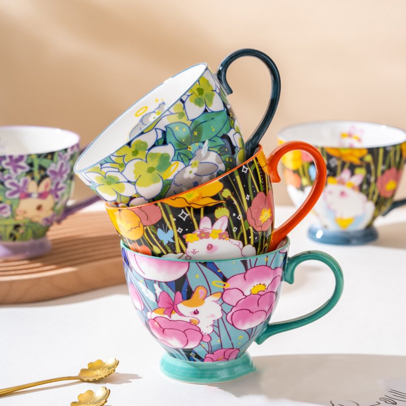 porcelain 450cc hand-painted floral patter large coffee mug Breakfast cup Milk Cereal Mug turkish coffee cup