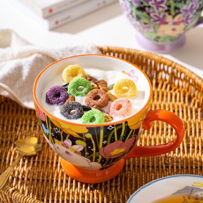 porcelain 450cc hand-painted floral patter large coffee mug Breakfast cup Milk Cereal Mug turkish coffee cup