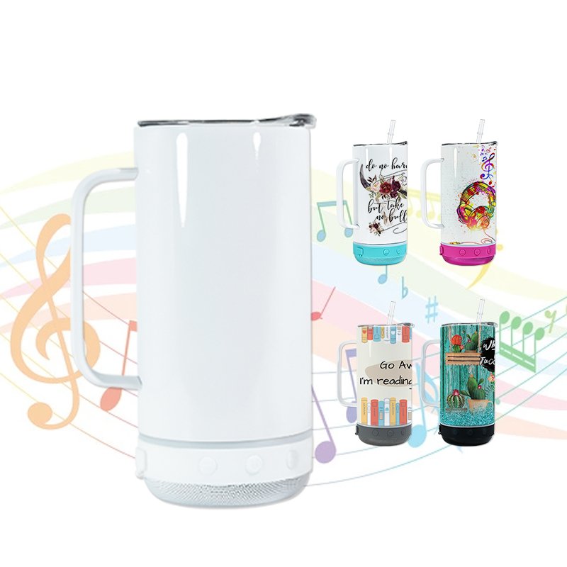 USA Warehouse 14oz Stainless Steel Insulated Smart Music Sublimation Speaker Tumbler Coffee Mug With Handle