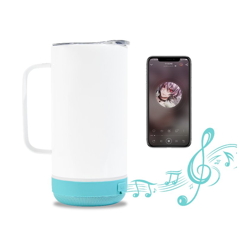 USA Warehouse 14oz Stainless Steel Insulated Smart Music Sublimation Speaker Tumbler Coffee Mug With Handle