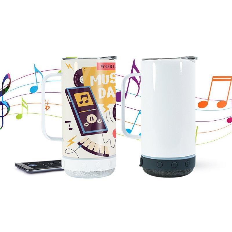 USA Warehouse 14oz Stainless Steel Insulated Smart Music Sublimation Speaker Tumbler Coffee Mug With Handle