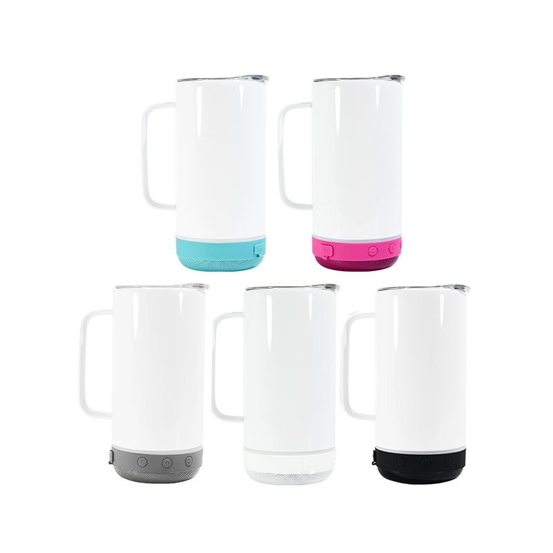 USA Warehouse 14oz Stainless Steel Insulated Smart Music Sublimation Speaker Tumbler Coffee Mug With Handle