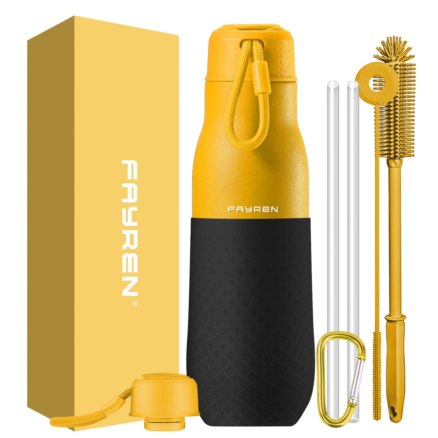 FAYREN Double wall 18/8 Stainless Steel Insulated Vacuum Camping Drinking Sport Water Bottle Thermoses With Handle