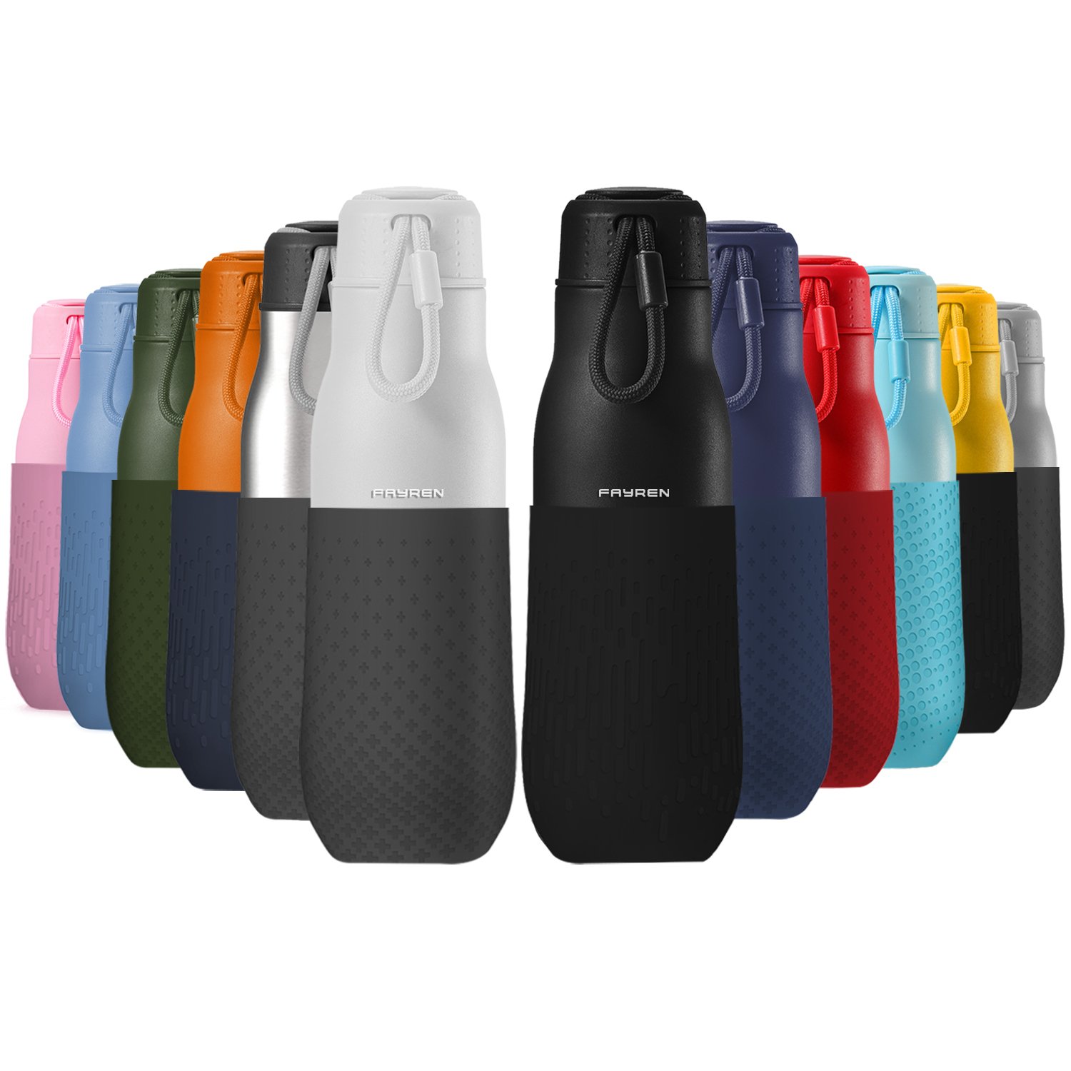 FAYREN Double wall 18/8 Stainless Steel Insulated Vacuum Camping Drinking Sport Water Bottle Thermoses With Handle