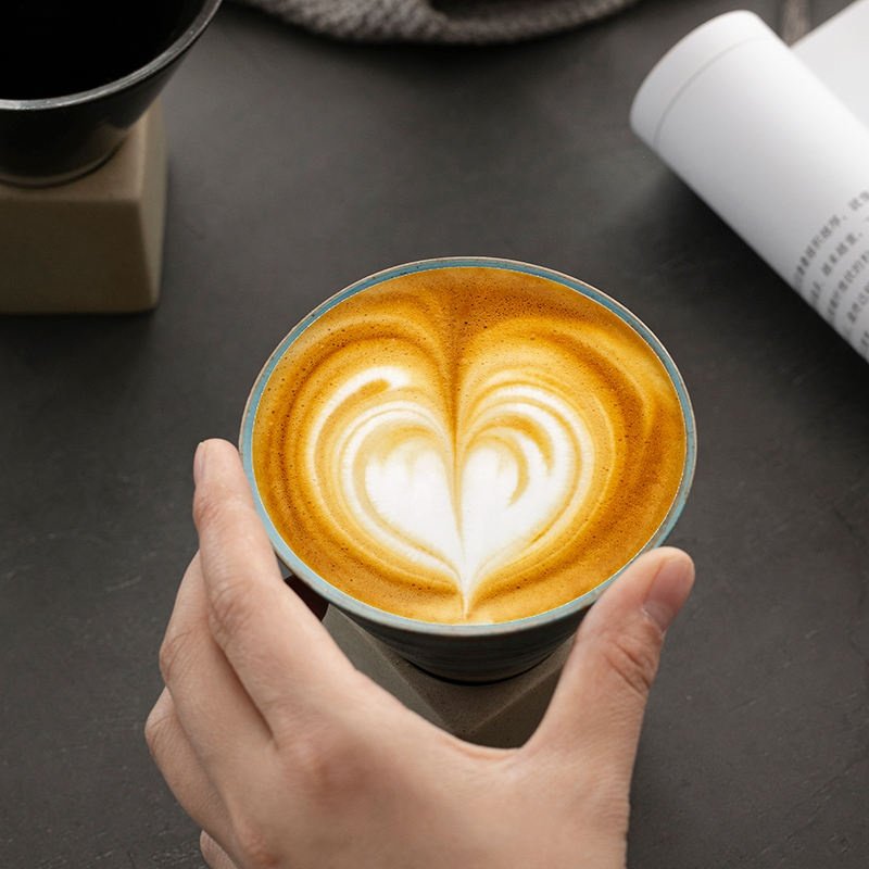 Houstime Retro Coffee Cup Funnel Cone shape Coarse Pottery Mug ceramic coffee cup mug with base