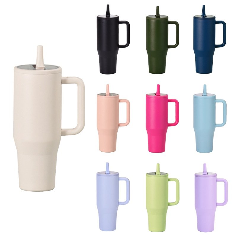 New Design 40oz H5.0 Stainless Steel Leak Proof Drink Directly Lid Travel Mug Vacuum Tumbler With Handle And Folding Straw