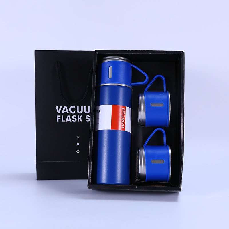 Stainless Steel Vacuum Flask Thermos Mug Gift Set Includes Thermos Water Bottle with 3 cups for Hot and Cold Drinks