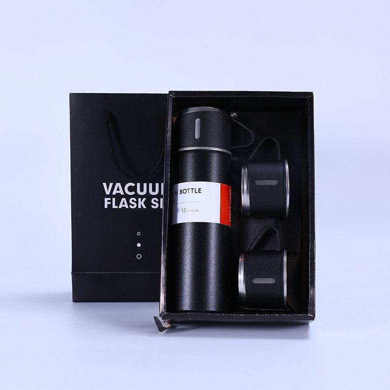 Stainless Steel Vacuum Flask Thermos Mug Gift Set Includes Thermos Water Bottle with 3 cups for Hot and Cold Drinks