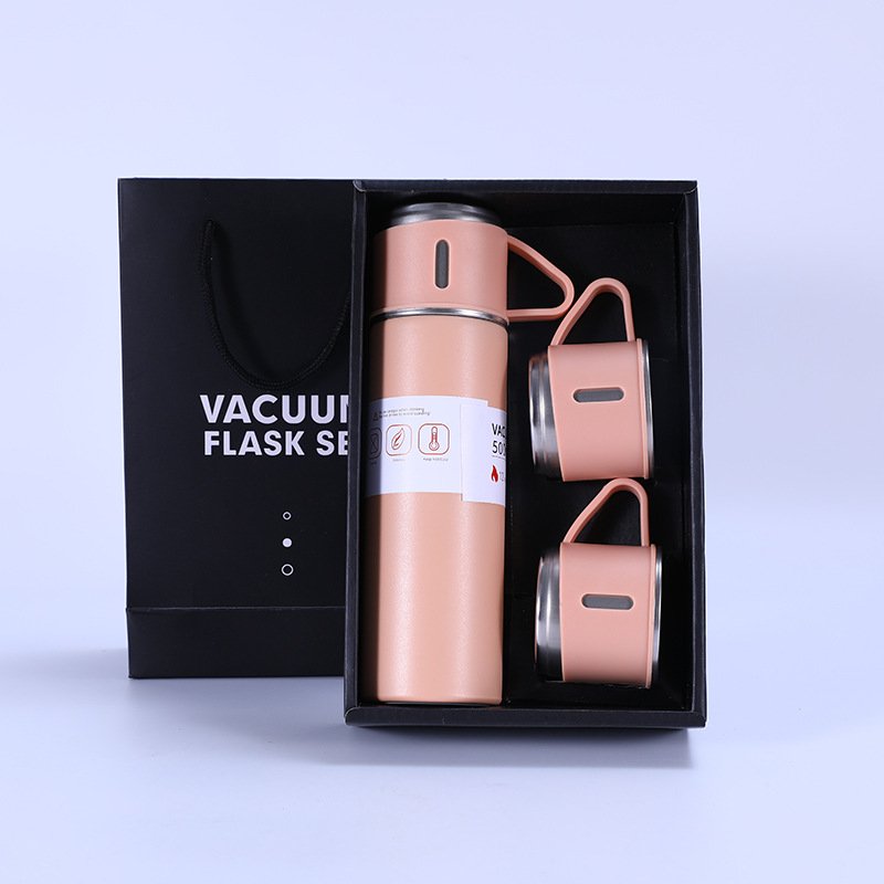 Stainless Steel Vacuum Flask Thermos Mug Gift Set Includes Thermos Water Bottle with 3 cups for Hot and Cold Drinks
