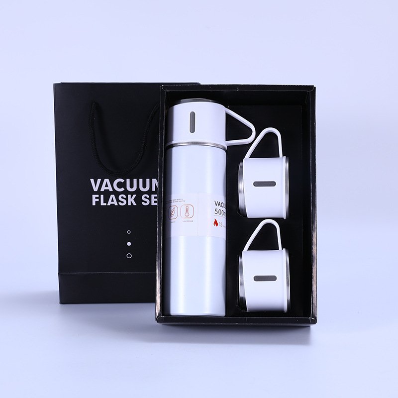 Stainless Steel Vacuum Flask Thermos Mug Gift Set Includes Thermos Water Bottle with 3 cups for Hot and Cold Drinks