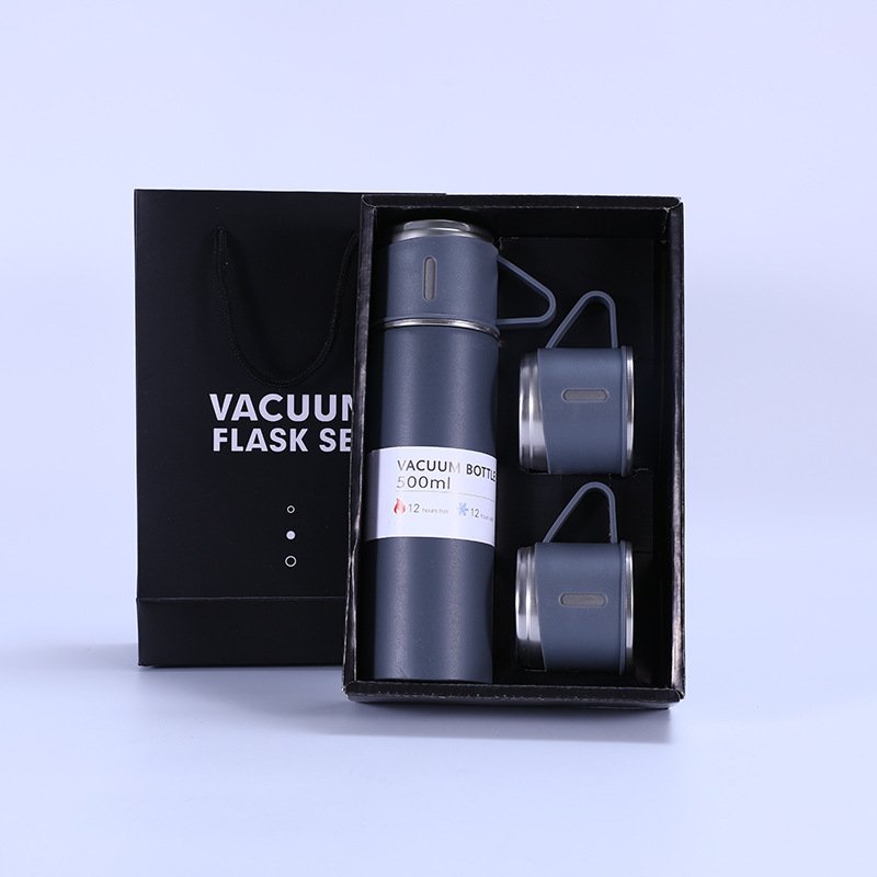 Stainless Steel Vacuum Flask Thermos Mug Gift Set Includes Thermos Water Bottle with 3 cups for Hot and Cold Drinks