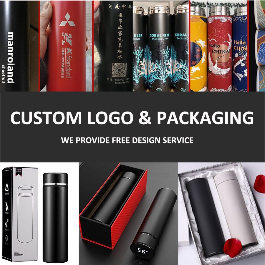 Custom Logo Led Temperature Display Double Wall Vacuum Insulated Thermal Vacuum Flask Stainless Steel Smart Water Bottle