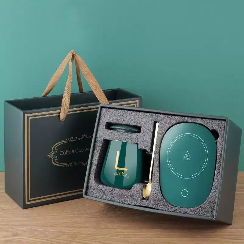 Custom Electric USB Self Heating Pad Cups Gift Set Box Mug Smart Tea Coffee Mug Cup Warmer Set For Gift