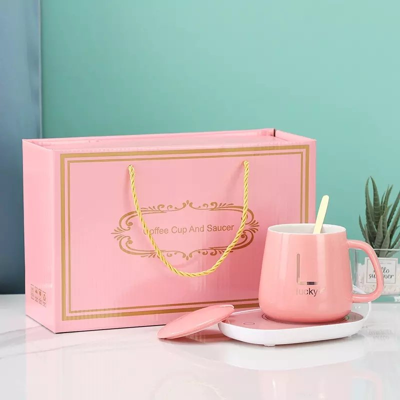 Custom Electric USB Self Heating Pad Cups Gift Set Box Mug Smart Tea Coffee Mug Cup Warmer Set For Gift