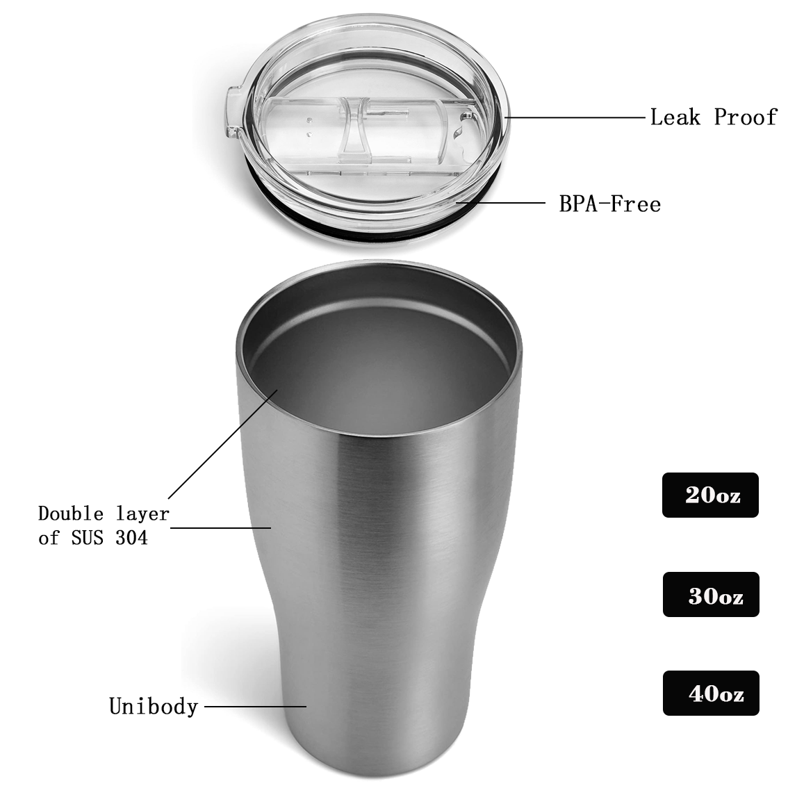 Wholesale Bulk 20oz 30oz 40oz Outdoor Travel Mugs Stainless Steel Insulated Tumbler