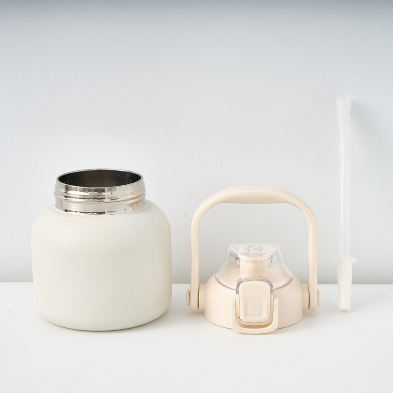 2024 New Big Belly Cup 600ml/800ml Stainless Steel Insulated Double Wall Water Bottle With Handle Straw Lid For Travel Outdoor