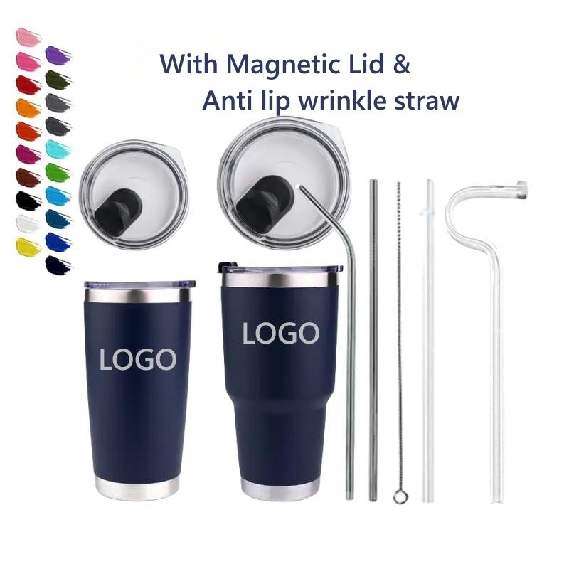 Custom 20oz Double Wall Vacuum Insulated Car Mug Powder Coated Tumbler Vacuum Cup Thermal Stainless Steel Coffee Mug With Lid