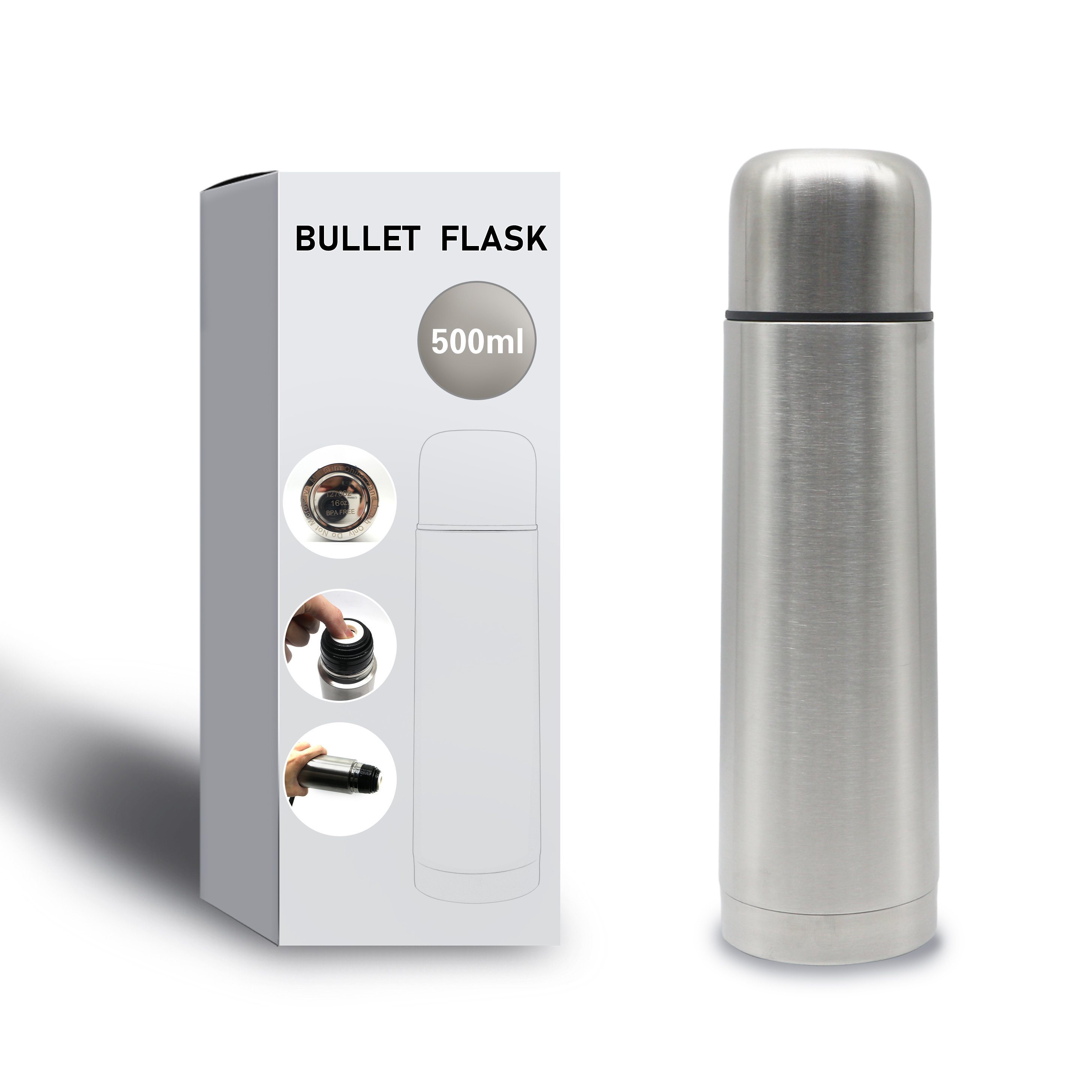 Outdoor Portable 500 Ml Stainless Steel Water Bottle Bullet Thermos Vacuum Insulation Thermos Flask Thermos Bottle