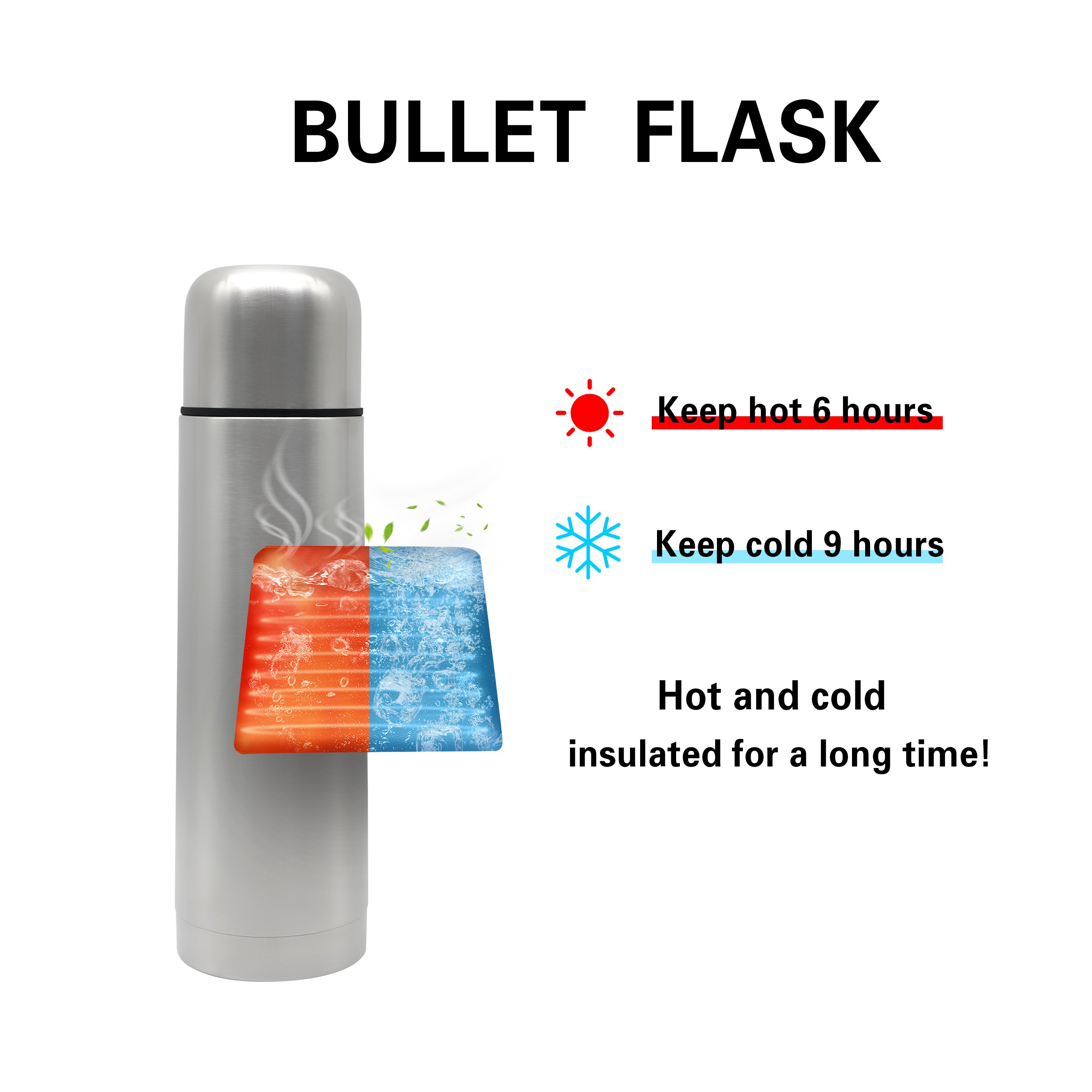 Outdoor Portable 500 Ml Stainless Steel Water Bottle Bullet Thermos Vacuum Insulation Thermos Flask Thermos Bottle