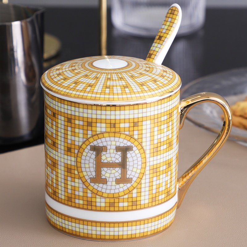 Luxury gold ceramic coffee mugs 300ml golden porcelain tea mugs with custom design