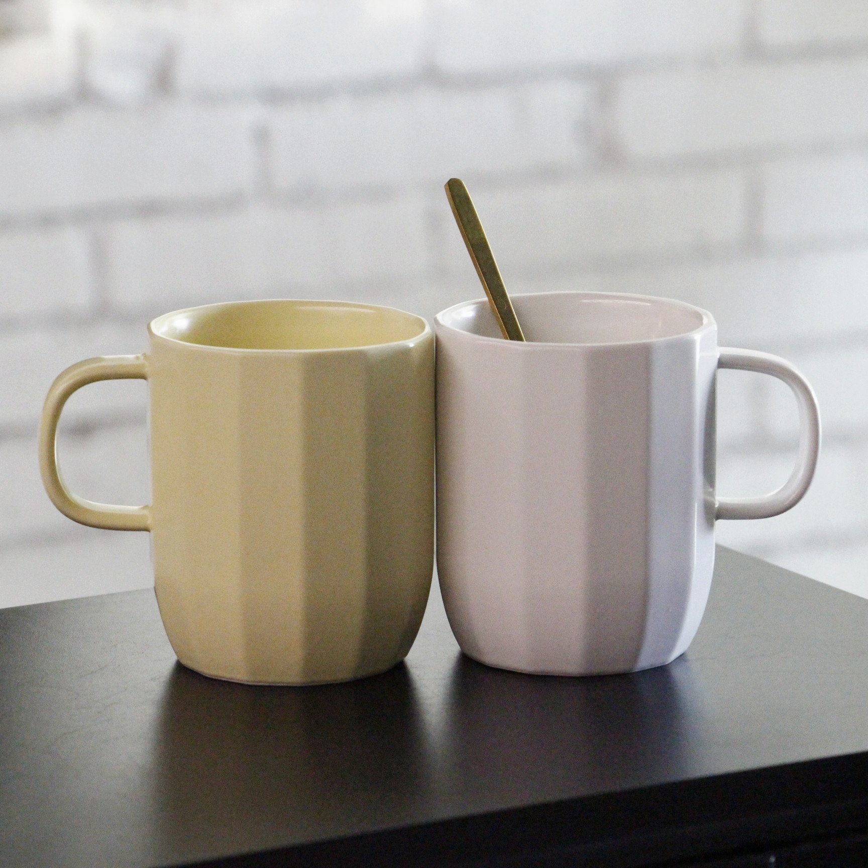 400ml Cream White Color Polygonal Embossed Ceramic Coffee Mug Porcelain Tea Cup For Home Office Cafe