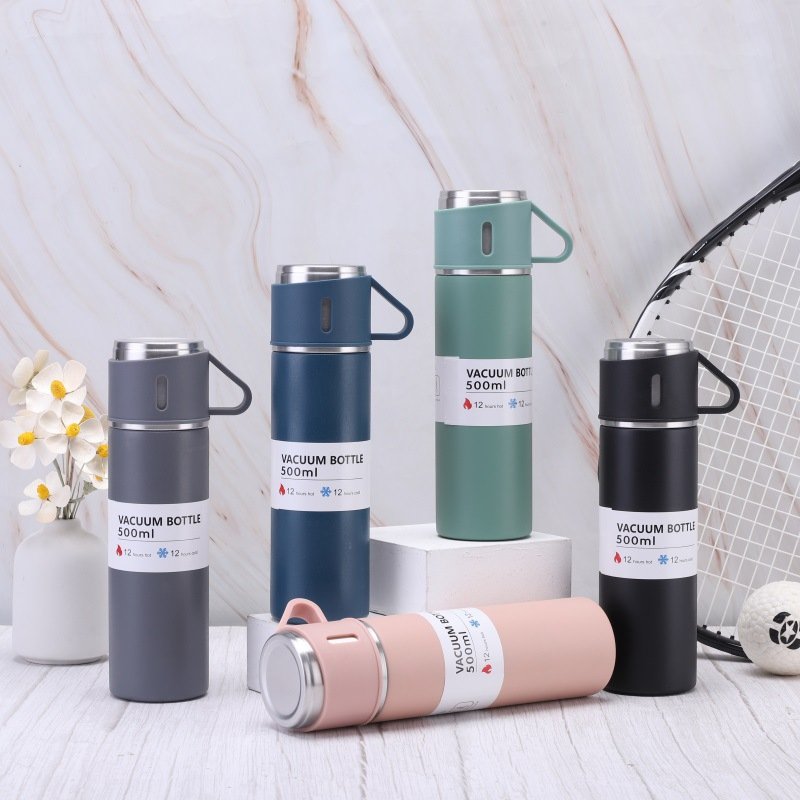 Factory Wholesale 500 ml set Christmas gift Thermos hot and cold Vacuum Flask Stainless Steel Water Bottle With 2 Cup