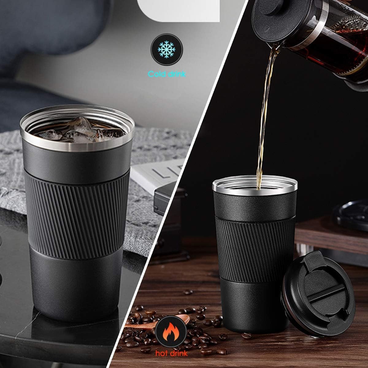 12/17oz 380ml/510ml Travel Coffee Mug with Lid Leak-Proof Spill-Proof For Hot and Ice-Cold Drinks