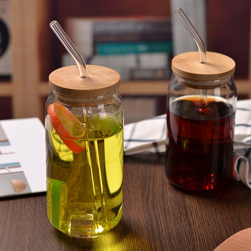 Hot Sell High Quality glass cups with lids and straws 16oz high borosilicate glass mug custom glass mug writing logo