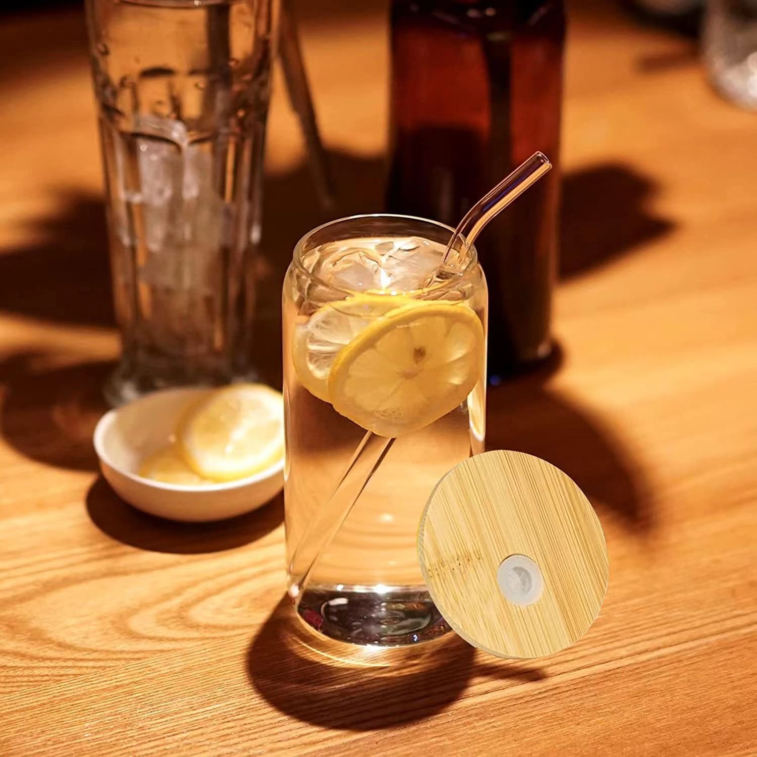 Hot Sell High Quality glass cups with lids and straws 16oz high borosilicate glass mug custom glass mug writing logo