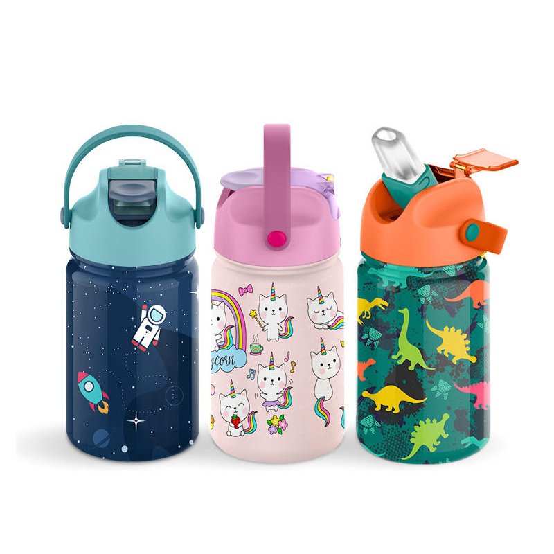 14OZ Insulated Stainless Steel Kids Sports Water Bottle With Bouncing Lock Straw Lid