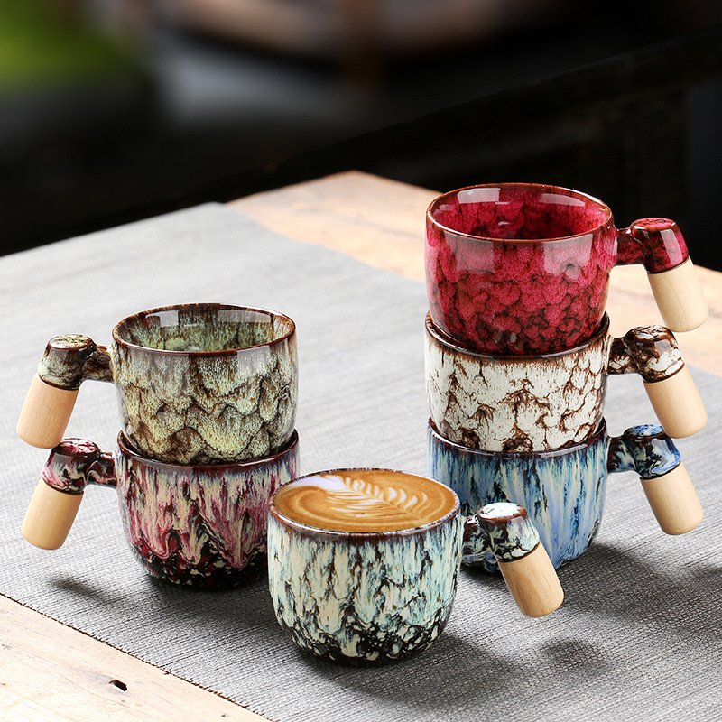 Distinctive 250ml Porcelain Japanese Kiln Change Tea Coffee Mug Good Quality Colorful Ceramic Cup Crackle Glaze Creative Food